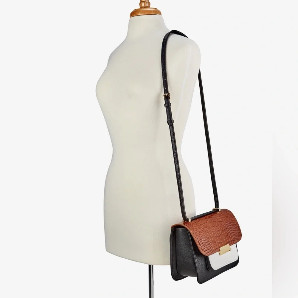 Gigi New York Abigail Leather Crossbody Bag Croc Embossed Black Brown White Gold - Picture 8 of 10